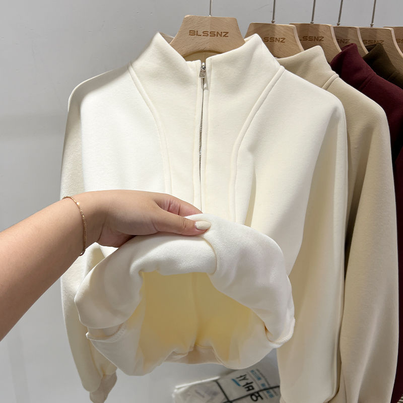 Dlhý chenille flísový sveter s polovičným vysokým golierom a princeznovskými rukávmi, 90–95% spandex