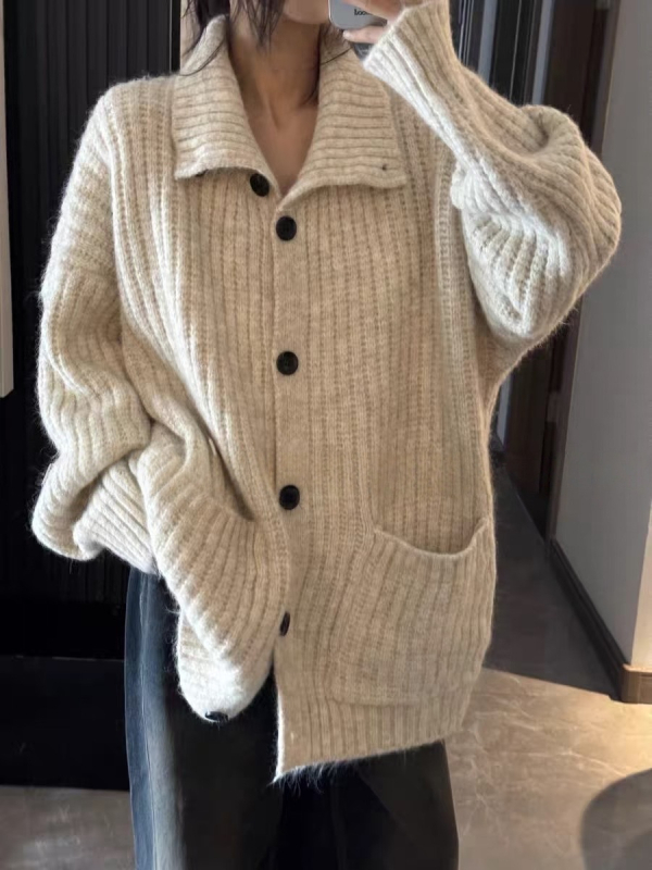 Ženski kardigan-svijetar s stojećim ovratnikom, pleteni patchwork, 70-80% akril, 20-30% poliester, elegantan gradski stil