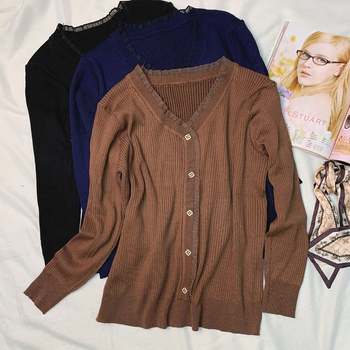 Γυναικείο πλεκτό πουλόβερ με V-λαιμό, μακριά μανίκια, χαλαρή γραμμή, ύφασμα βισκόζη