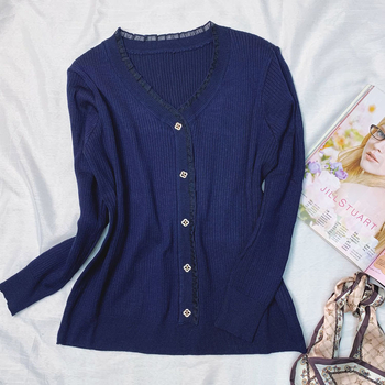 Γυναικείο πλεκτό πουλόβερ με V-λαιμό, μακριά μανίκια, χαλαρή γραμμή, ύφασμα βισκόζη