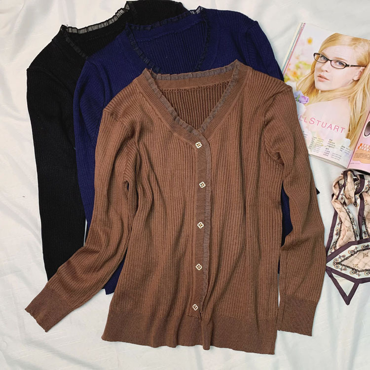 Γυναικείο πλεκτό πουλόβερ με V-λαιμό, μακριά μανίκια, χαλαρή γραμμή, ύφασμα βισκόζη