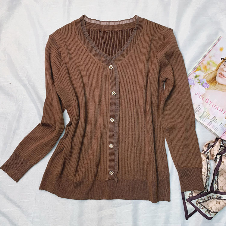 Γυναικείο πλεκτό πουλόβερ με V-λαιμό, μακριά μανίκια, χαλαρή γραμμή, ύφασμα βισκόζη