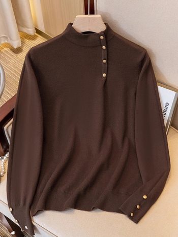 Ženski crni pleteni džemper s mock-neck ovratnikom, za proljeće, plus veličina, pogodna za nošenje samostalno ili kao slojevita odjeća.
