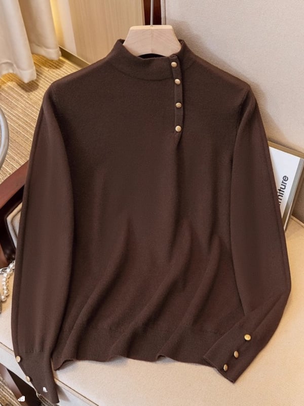Ženski crni pleteni džemper s mock-neck ovratnikom, za proljeće, plus veličina, pogodna za nošenje samostalno ili kao slojevita odjeća.