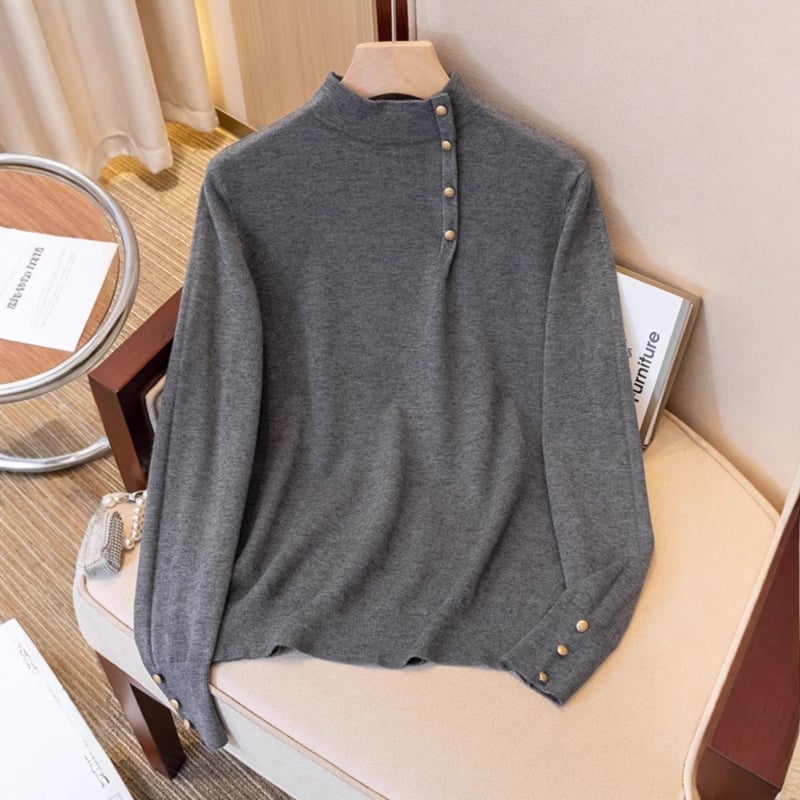 Ženski crni pleteni džemper s mock-neck ovratnikom, za proljeće, plus veličina, pogodna za nošenje samostalno ili kao slojevita odjeća.
