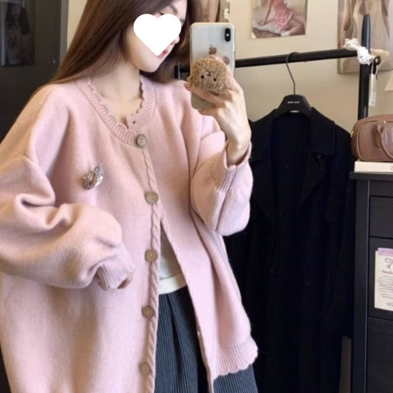 Ženski oversize pleteni kardigan s čipkom za jesen i zimu, jednostavan japanski nadahnut dizajn, udoban za nošenje