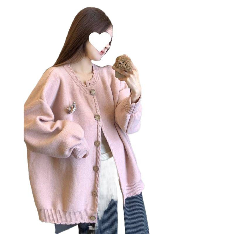 Ženski oversize pleteni kardigan s čipkom za jesen i zimu, jednostavan japanski nadahnut dizajn, udoban za nošenje