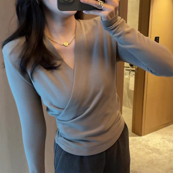 Ženski pleteni top s polo ovratnikom, dugi rukavi, gusta pletenina, mješavina ovčje vune i spandeksa, slim fit