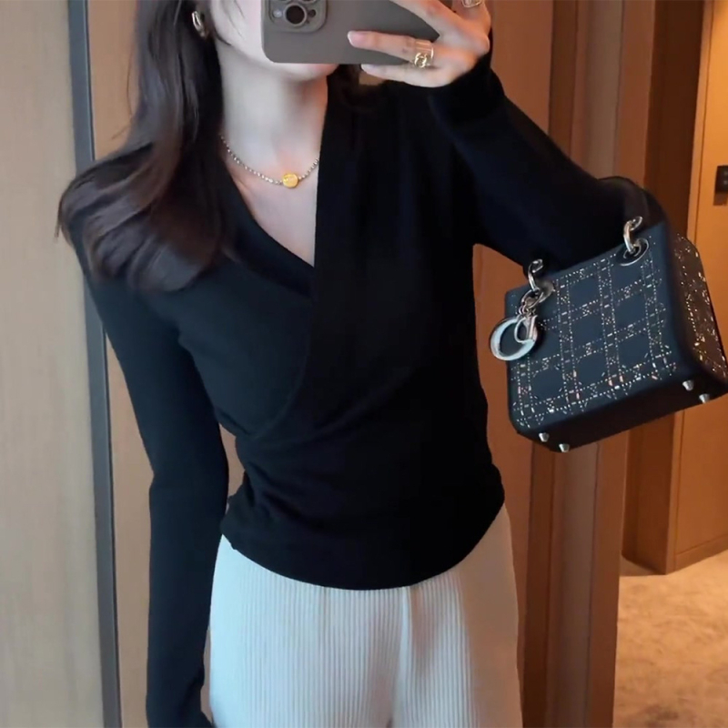 Ženski pleteni top s polo ovratnikom, dugi rukavi, gusta pletenina, mješavina ovčje vune i spandeksa, slim fit