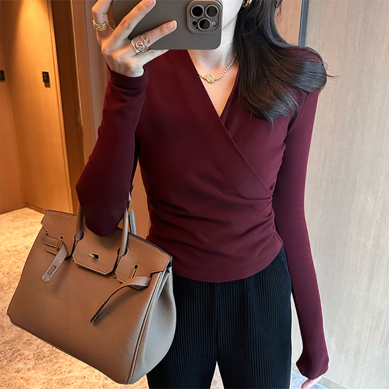 Ženski pleteni top s polo ovratnikom, dugi rukavi, gusta pletenina, mješavina ovčje vune i spandeksa, slim fit