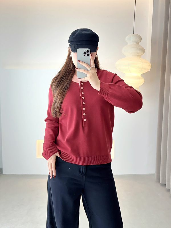 Zi Yuan 2025 Jesen/Zima Plus Size Žena Casual Pleteni Pulover s Kontrastnim Bojama i Okruglim Irezom F621