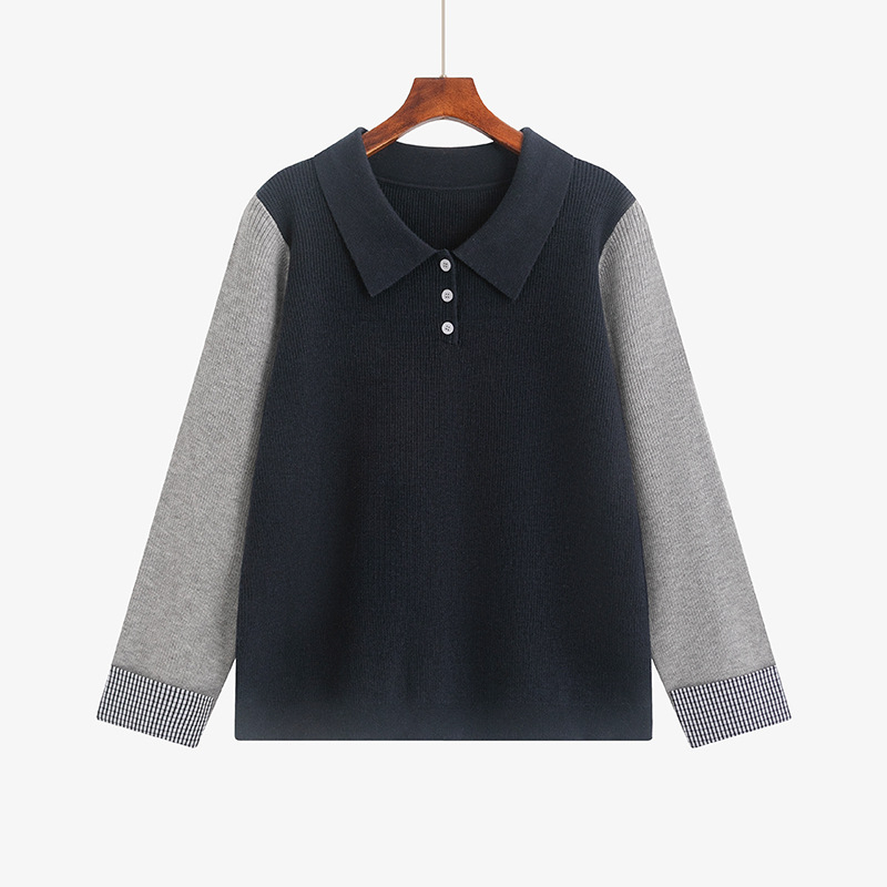 Pleten pulover s polo ovratnikom, dugim rukavima, uzorak color-block, velur pletenina, mješavina poliester-viskoze