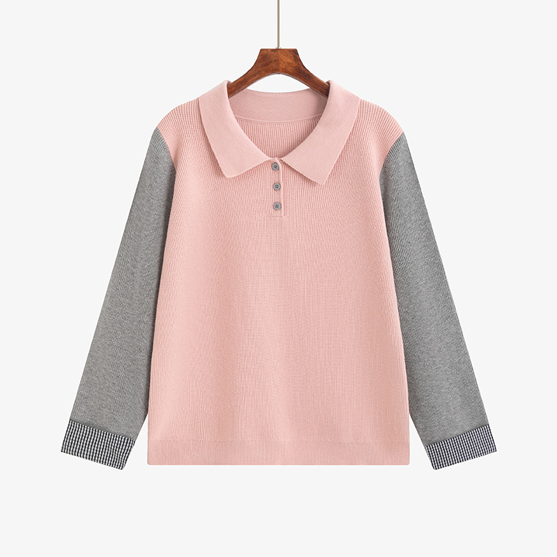 Pleten pulover s polo ovratnikom, dugim rukavima, uzorak color-block, velur pletenina, mješavina poliester-viskoze