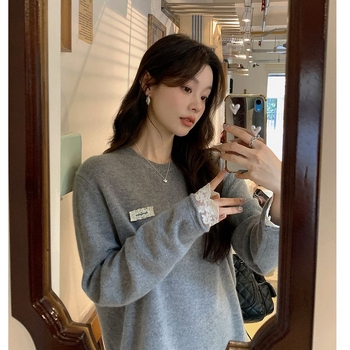 Viskózová pletená blúza s čipkou, kapucňa, dlhé rukávy, voľný strih