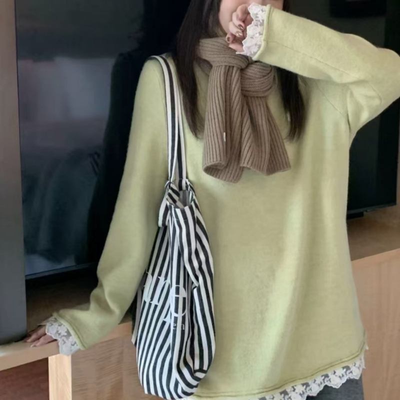 Viskózová pletená blúza s čipkou, kapucňa, dlhé rukávy, voľný strih