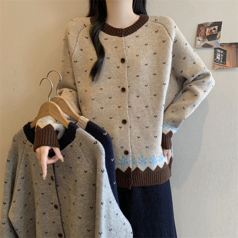 Chenille kardigan ar jacquard rakstu un pogām, apaļš kakls, Spandex maisījums, sieviešu adīts tops, pavasaris 2025