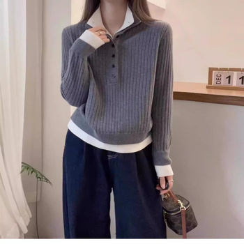 Ženski pleteni džemper s okruglim izrezom, dugim rukavima, 70–80% viskoze