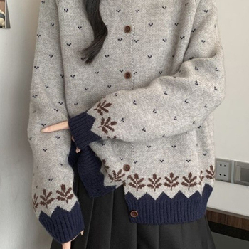 Sieviešu kardigans korejiešu stilā ar Jacquardu, Chenille adījums ar spandeksu, pogu un Jacquard detaļas, piemērots kā kardigan, pavasaris 2025