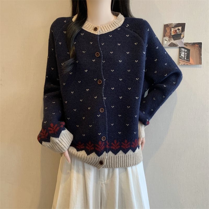 Sieviešu kardigans korejiešu stilā ar Jacquardu, Chenille adījums ar spandeksu, pogu un Jacquard detaļas, piemērots kā kardigan, pavasaris 2025