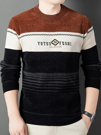 Pánska pletená mikina so Slim-fit strihom, okrúhly výstrih, flísová podšívka, vyšívanie