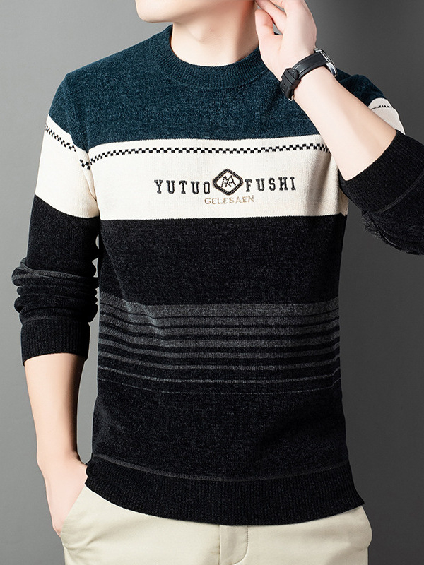 Pánska pletená mikina so Slim-fit strihom, okrúhly výstrih, flísová podšívka, vyšívanie