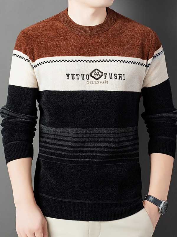 Pánska pletená mikina so Slim-fit strihom, okrúhly výstrih, flísová podšívka, vyšívanie