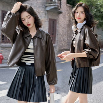 Női juhbőr kabát – motoros stílus, laza szabás, zipzár, rövid fazon