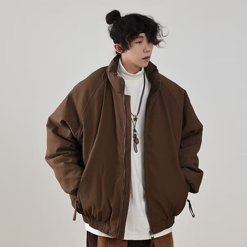 Pamukom punjeni kaput sa stojećim ovratnikom, zatvaračem, debelom podstavom, corduroy tkanina