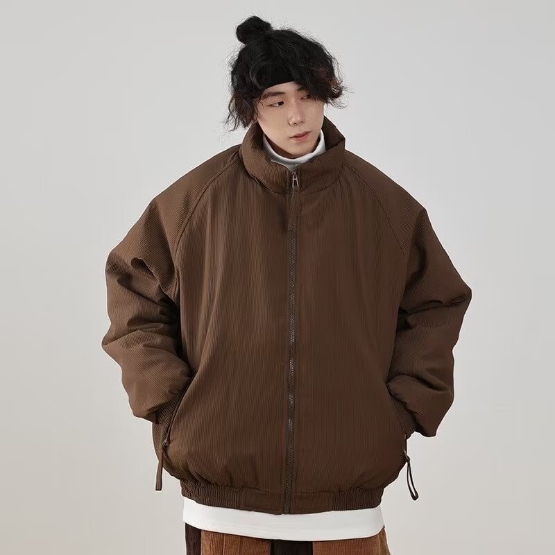 Pamukom punjeni kaput sa stojećim ovratnikom, zatvaračem, debelom podstavom, corduroy tkanina