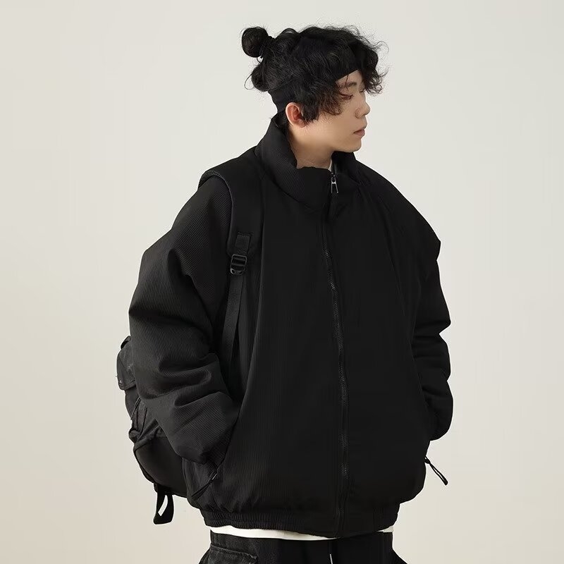 Pamukom punjeni kaput sa stojećim ovratnikom, zatvaračem, debelom podstavom, corduroy tkanina