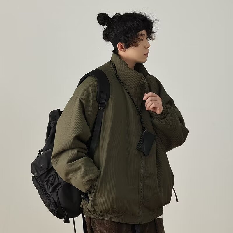 Pamukom punjeni kaput sa stojećim ovratnikom, zatvaračem, debelom podstavom, corduroy tkanina