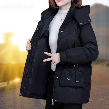 Ženski kaput s punilom od poliester-pamuk, vanjska tkanina poliester, srednja duljina, zatvarač