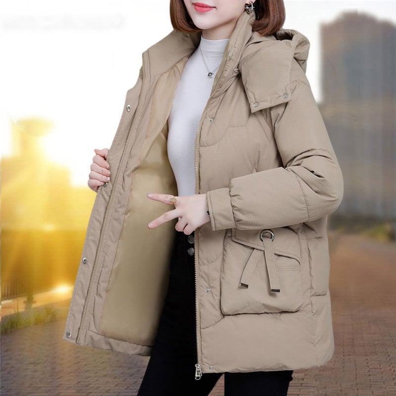 Ženski kaput s punilom od poliester-pamuk, vanjska tkanina poliester, srednja duljina, zatvarač