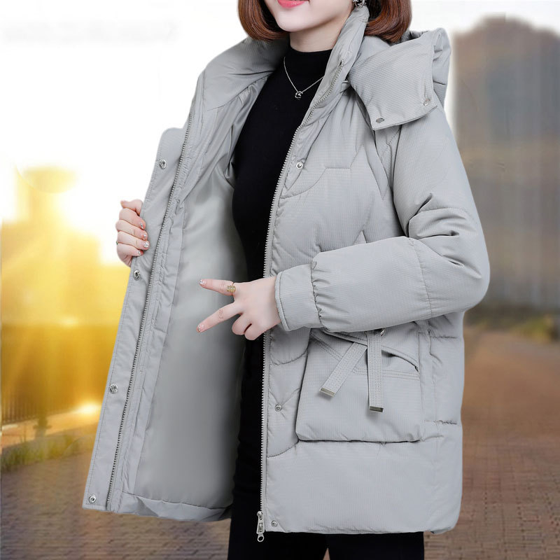 Ženski kaput s punilom od poliester-pamuk, vanjska tkanina poliester, srednja duljina, zatvarač