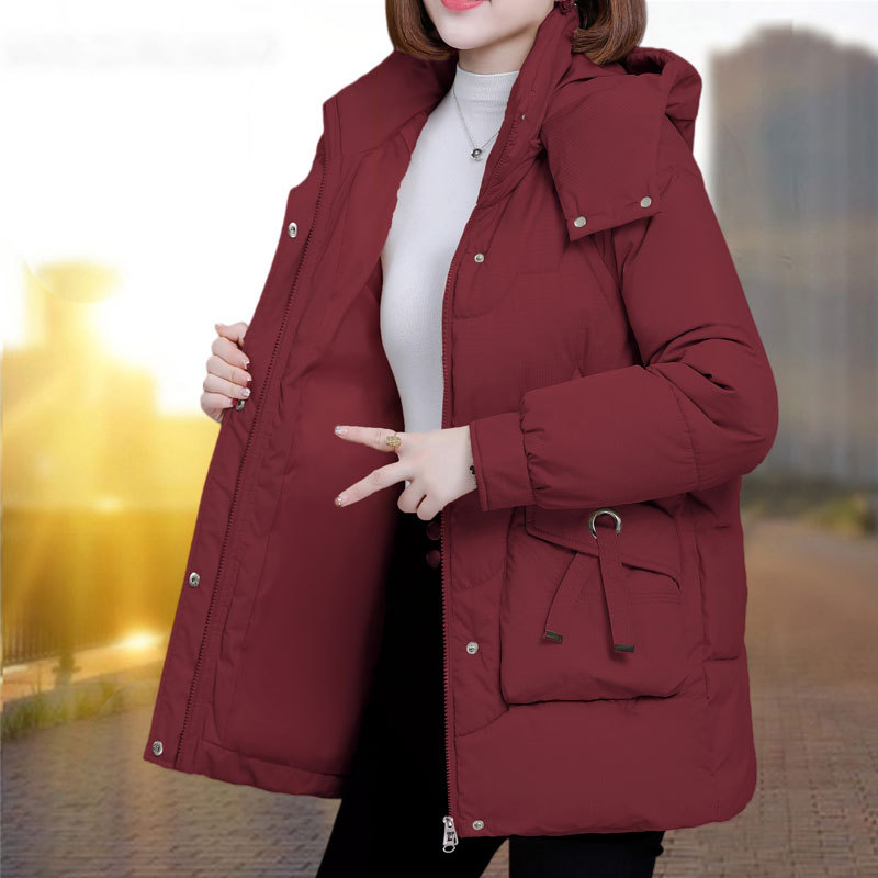 Ženski kaput s punilom od poliester-pamuk, vanjska tkanina poliester, srednja duljina, zatvarač