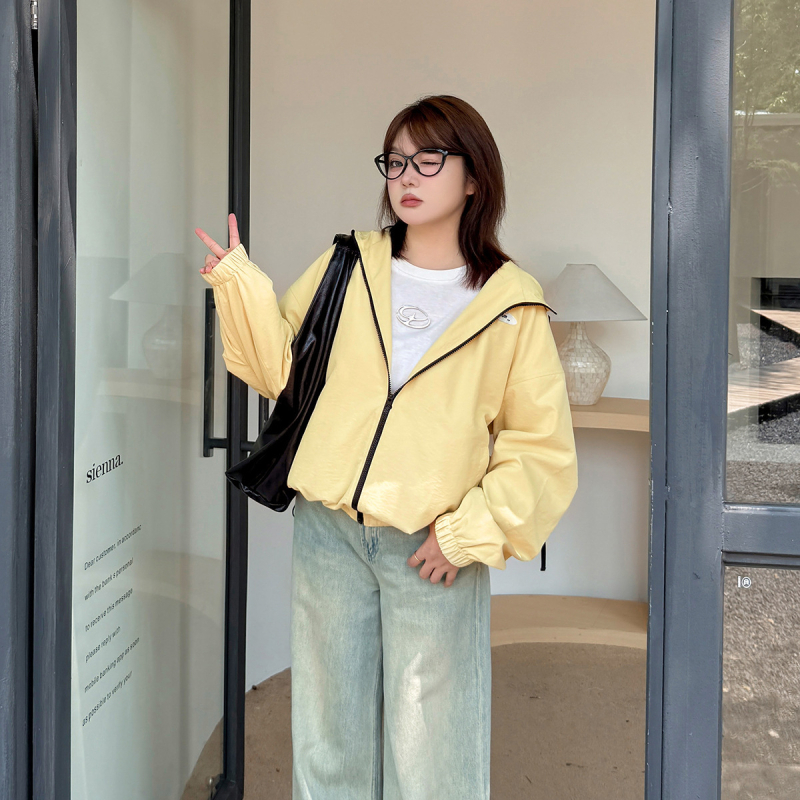 Ženska jakna s kapuljom, Twill tkanina, poliester s elastanom, srednja duljina, zatvarač