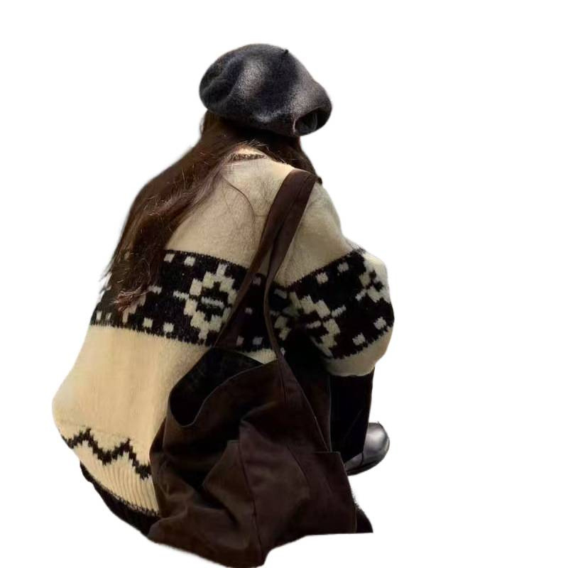 Adīts kardigans ar Fair Isle jacquardu un ragu pogām, tauriņveida piedurknes, garas piedurknes, galvenā auduma sastāvs 95%+