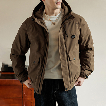 Muška kapucnja jaka s poliesterskom punom, vodootporna tkanina, zatvarač, više džepova