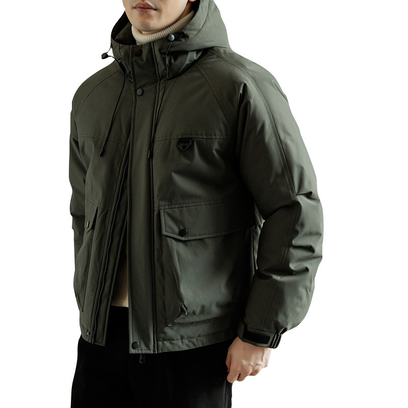 Muška kapucnja jaka s poliesterskom punom, vodootporna tkanina, zatvarač, više džepova