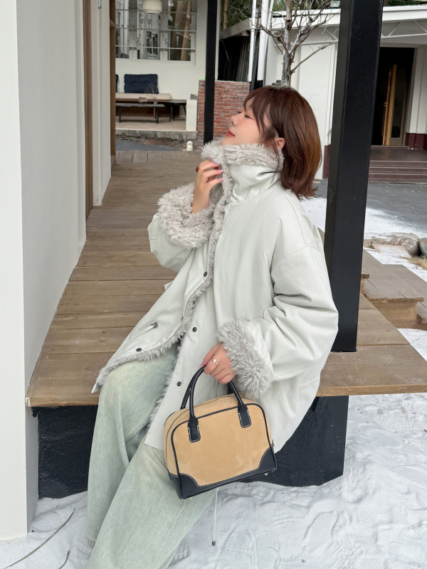 Zimska pamučna jakna s podstavljenim ovratnikom od kamila opuštenog kroja ovratnik poluturtleneck prednje kopčanje na jedan gumb japansko-korejski ležerni stil