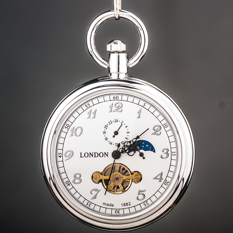 Механичен джобен часовник с висулка, ретро стил, ръчно завъртане, движение Hongshida, циферблат 42,5 мм, дебелина 12 мм, корпус цинков сплав