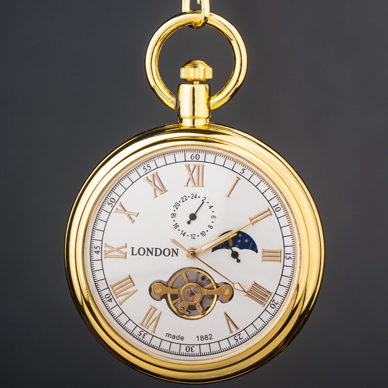 Механичен джобен часовник с висулка, ретро стил, ръчно завъртане, движение Hongshida, циферблат 42,5 мм, дебелина 12 мм, корпус цинков сплав