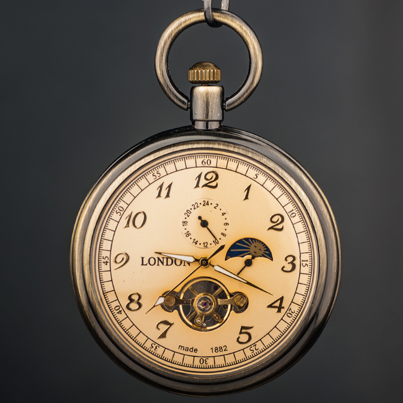 Механичен джобен часовник с висулка, ретро стил, ръчно завъртане, движение Hongshida, циферблат 42,5 мм, дебелина 12 мм, корпус цинков сплав