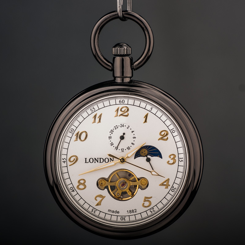 Механичен джобен часовник с висулка, ретро стил, ръчно завъртане, движение Hongshida, циферблат 42,5 мм, дебелина 12 мм, корпус цинков сплав