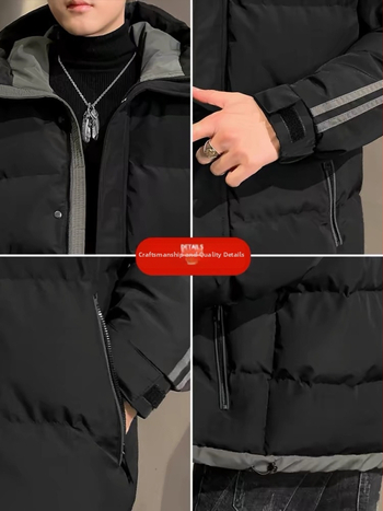 Pánska kabát s kapucňou na zimu, hrubý; vonkajší materiál 100% polyester; výplň polyesterové vlákna; zapínanie na zips