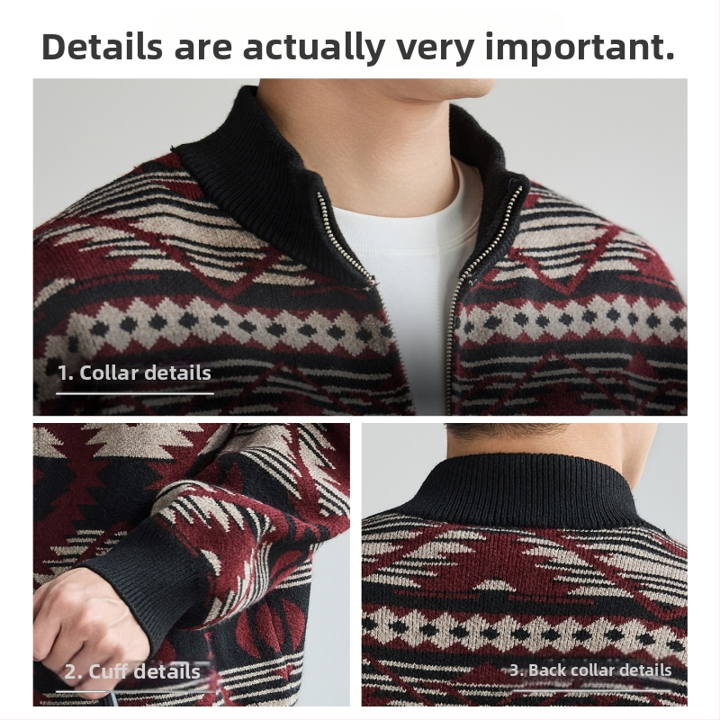 Pletený sveter s etnickým žakár, voľný strih, materiál z králikovej kožušiny