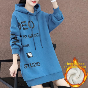 Ženski debeli fleece džemper srednje duljine, zimski model 2024, korejski stil, opušten kroj, velika veličina