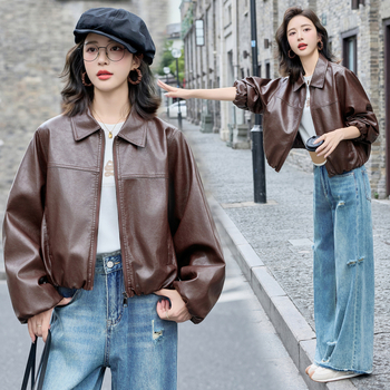 Яке от овча кожа – мото стил, свободна кройка, ревър яка, закопчаване с цип