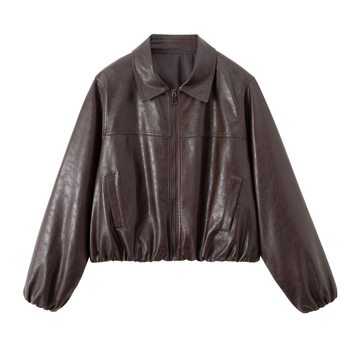 Яке от овча кожа – мото стил, свободна кройка, ревър яка, закопчаване с цип