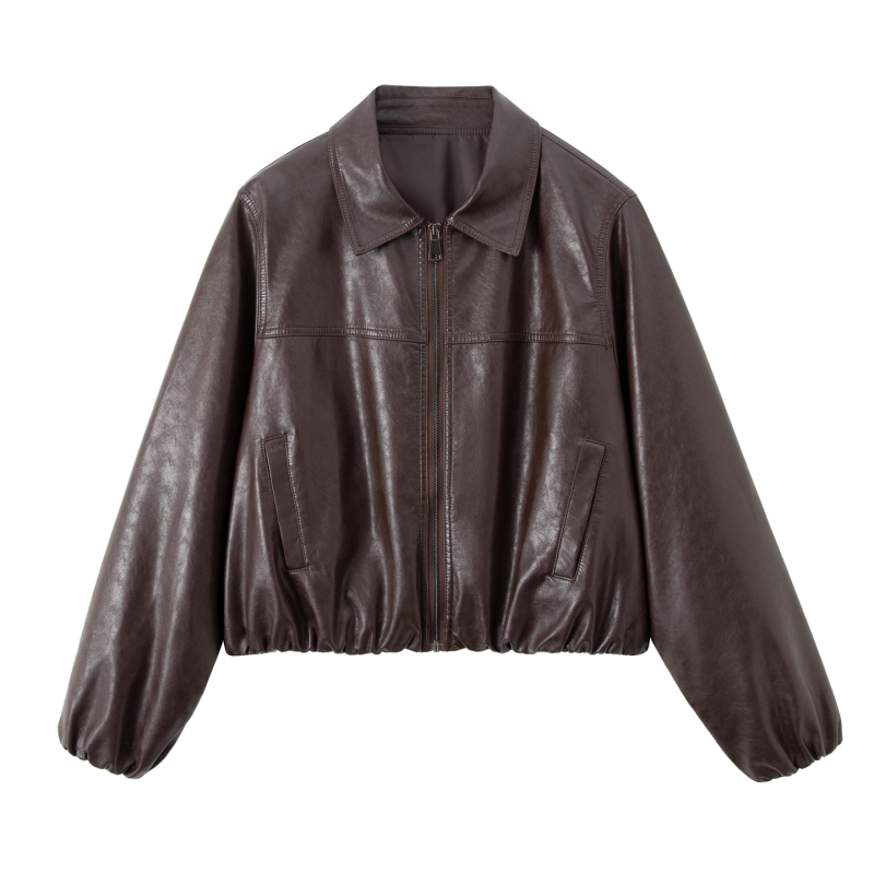 Яке от овча кожа – мото стил, свободна кройка, ревър яка, закопчаване с цип